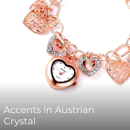 Vista 3 de Shop LC STRADA - Reloj con dije de corazón múltiple para mujer, cristal blanco esmaltado, movimiento japonés (Rosetonetono doradoplata)