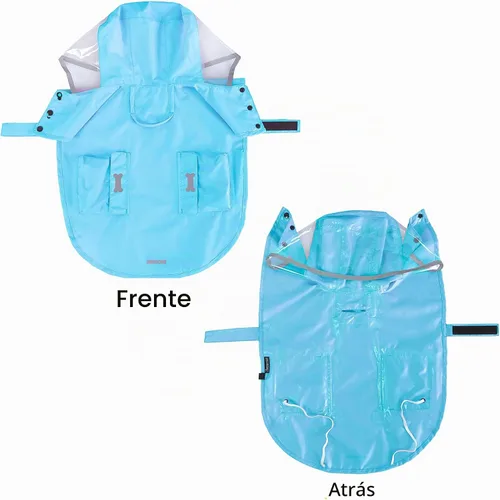 Vista 3 de Impermeable para perro con poncho con capucha, chaqueta de lluvia amarilla ajustable de alto reflejo, con agujero para correa para perros pequeños