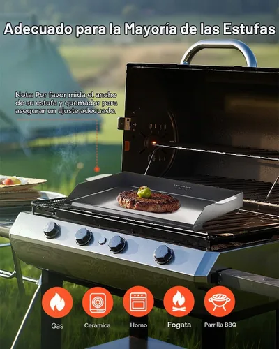 Vista 6 de VEVOR Plancha de Acero al Carbono, Plancha Plana Universal Rectangular de 20x16 Pulgadas, Plancha de Parrilla de Gas para Barbacoa, Teppanyaki