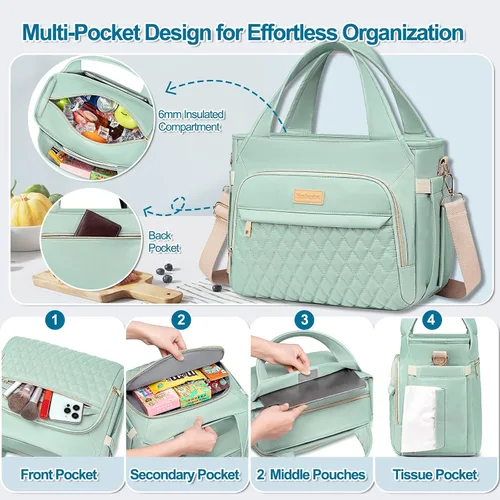 Vista 2 de Bolsa de Almuerzo Lonchera para Mujeres - Bolsa Térmica Aislada para Mujeres y Hombres, Grandes Bolsas de Almuerzo para Mujeres a Prueba de Fugas