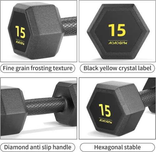 Vista 2 de Juego de mancuernas hexagonales de PVC, revestimiento de PVC, juego de mancuernas para entrenamiento de fuerza, gimnasio en casa y entrenamiento