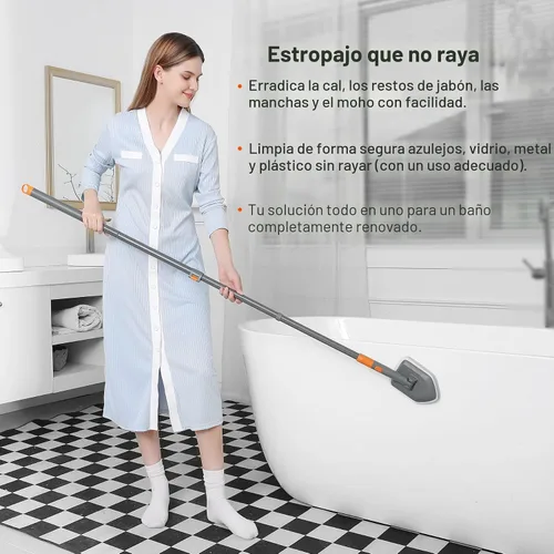 Vista 8 de Cleanhome - Cepillo para limpiar la pared del inodoro, bañera, fregadero 3 Different Function Cleaning Heads, 56" Extendable Long Handle, Bathroom
