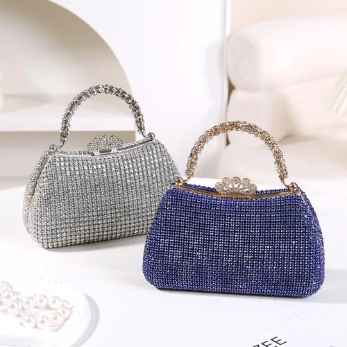 Vista 4 de Dreubea Bolso de mano hermoso para mujer, bolso de mano de moda brillante con diamantes de imitación