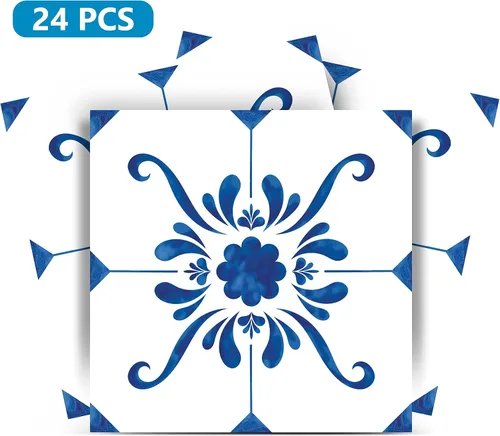 Vista 7 de Mi Alma Adhesivo para azulejos, fácil aplicación, ideal para baño, cocina, azulejos de pared (azul y blanco, 7 x 7 pulgadas)