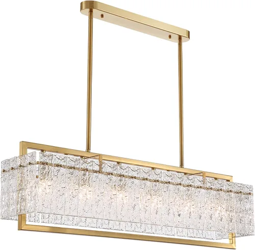 Vista 8 de Lámpara rectangular de cristal de lujo, moderna lámpara colgante rectangular LED, lámpara colgante dorada para comedor, cocina, isla de 40 pulgadas