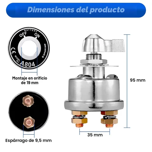 Vista 4 de Spurtar Interruptor de desconexión de batería de 12 V, 24 V, 48 V, resistente, apagado de batería, aislador, interruptor de apagado de energía, 200