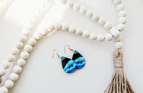 Vista 4 de Dangle Earrings for Women Colorful Dangling Drop Statement Jewelry Printed MDF Wood Teardrop Double Side Print Handmade by The Painted Pug