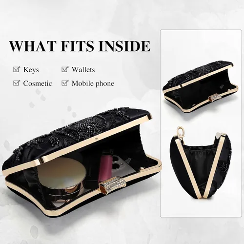 Vista 4 de Bolso de mano de novia vintage para mujer, con cuentas, estilo Gatsby, con cadena