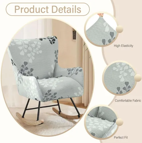 Vista 4 de Funda elástica para silla mecedora de guardería, funda estampada para sillón con acento mecedor, para sala de estar, dormitorio, oficinas, 01