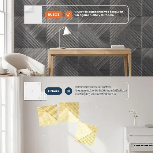 Vista 8 de BUBOS Paquete de 6 paneles acústicos autoadhesivos de pared, paneles acústicos de 23.6 x 23.6 pulgadas, paneles acústicos con patrón de madera 3D
