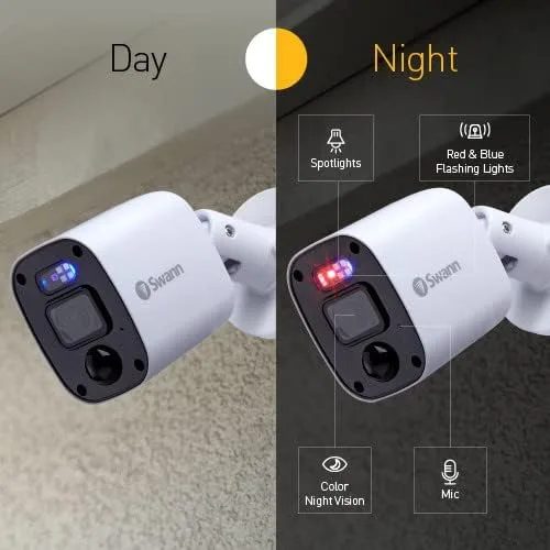 Vista 2 de Swann Cámara de bala de luz intermitente DVR complementaria con proyector de sensor, video de 1080P, diseño interior o exterior, visión nocturna a
