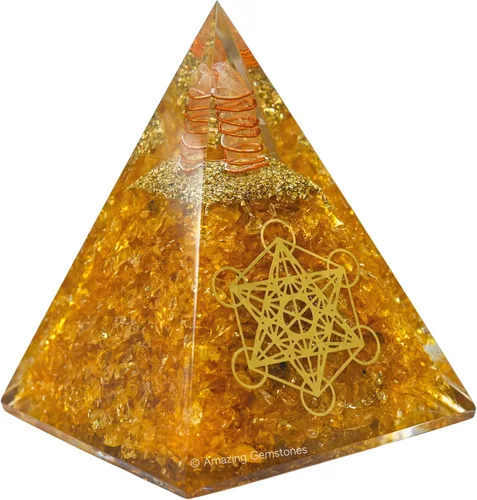 Vista 16 de Orgonita Amazing Gemstone Orgón Pirámide Extra Grande 105 MM - Pirámide de Energía de Orgón con Cristales de Amatista, Árbol de Peridoto y Piedra