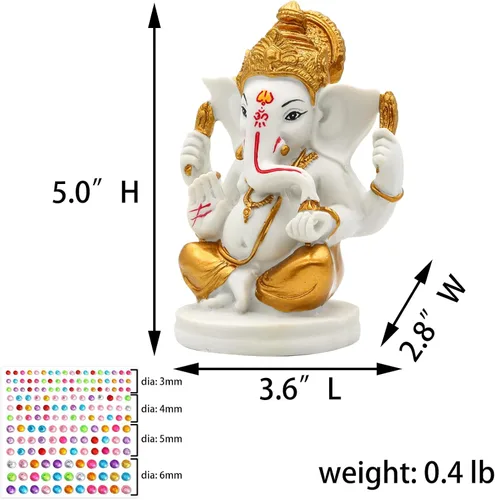 Vista 4 de alikiki Estatua de ídolo del señor indio Ganesha – Dios hindú en tono dorado de 5 pulgadas de alto, Ganpati Mandir Diwali Pooja, artículo