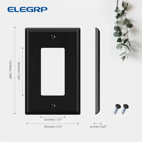 Vista 3 de ELEGRP Placa de pared decorativa para receptáculo, cubiertas decorativas de 1 gang de tamaño mediano, placas frontales de policarbonato irrompibles