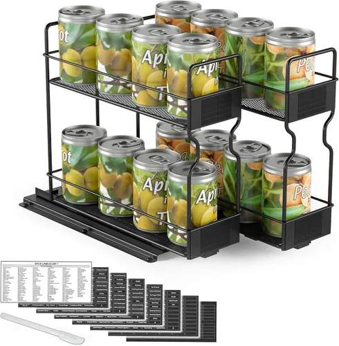 Vista 8 de SpaceAid Organizador de especias extraíble para gabinete, organizador de condimentos deslizante y resistente para armarios de cocina, organizador