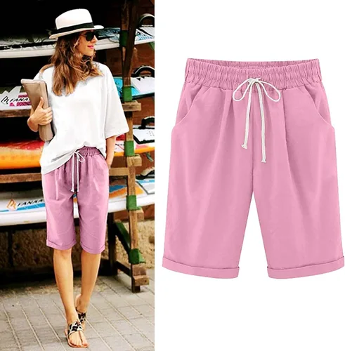 Vista 37 de Pantalones cortos sólidos con control de barriga, casuales, con cordón, cómodos, para mujer, pantalones cortos ligeros de verano para correr 2023
