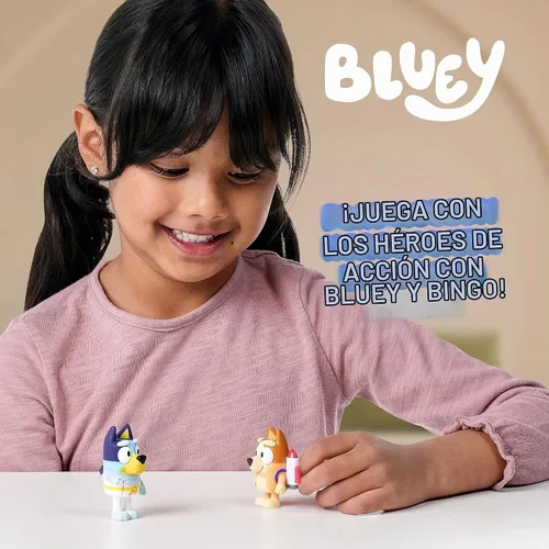 Vista 5 de Bluey Action Heroes - Juego de figuras de juguete de 2 unidades, figuras articuladas de personajes con figuras de karate y mochila propulsora