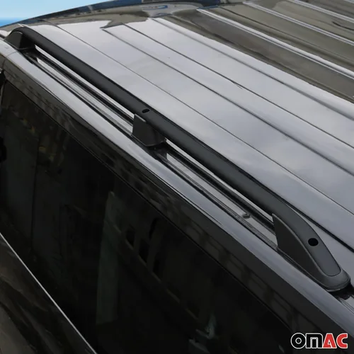 Vista 6 de Barra de techo OMAC con raíles laterales para Ford Transit Connect 2010-2013 L1 SWB, negro, aluminio, 2 piezas