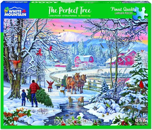 Vista 2 de White Mountain Rompecabezas de 1000 Piezas Jigsaw Puzzle Vacaciones de Invierno Navidad para Adultos y Niños 24"x30" Piezas Grandes - El Árbol