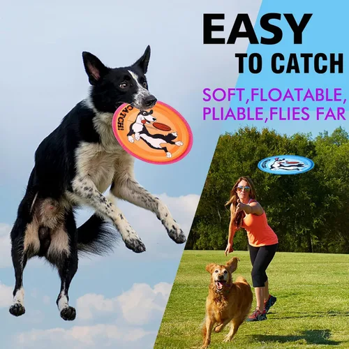 Vista 2 de XIGOU Disco volador para perros, paquete de 3 juguetes para perros, disco volador ligero para perros pequeños y grandes, flota en el agua y seguro