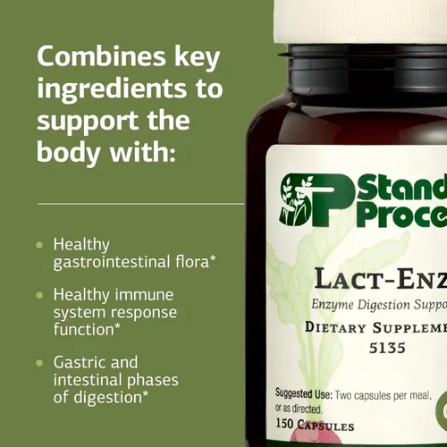 Vista 4 de Standard Process Lact-ENZ - Apoyo para la digestión enzimática - Sin gluten, sin lácteos y sin soya - Cuidado digestivo probiótico - 90 cápsulas