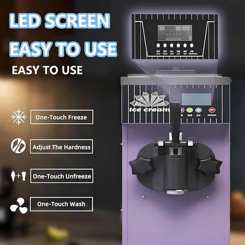 Vista 5 de Máquina de helado comercial con panel LCD y limpieza automática, alto rendimiento para encimera suave servir en servicio de alimentos, púrpura-Bql28