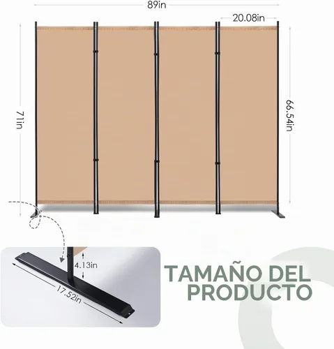 Vista 3 de RANTILA Divisor de habitación de 4 paneles, pantalla de privacidad plegable de 6 pies con pies anchos, partición independiente para separación