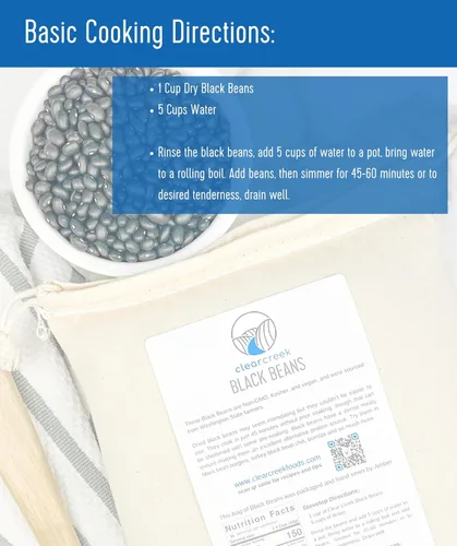 Vista 3 de CLEAR CREEK Frijoles Negros Cultivados en el Estado de Washington 1 libra Proyecto Verificado Sin OGM Vegano Kosher Sin Irradiar
