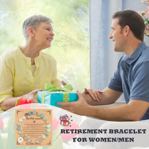 Vista 5 de Long tiantian Regalos de jubilación para compañeras de trabajo, pulsera de brújula de piedra natural para despedida, despedida de despedida