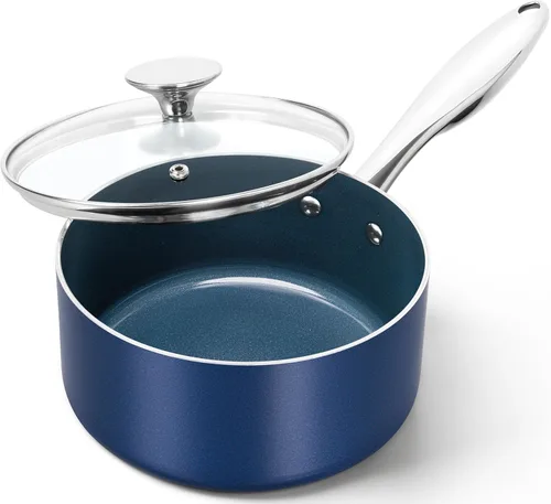Vista 14 de MICHELANGELO Cacerola de 1 cuarto de galón con tapa, cacerola de salsa de cerámica antiadherente con mango de acero inoxidable, cacerola de 1 cuarto