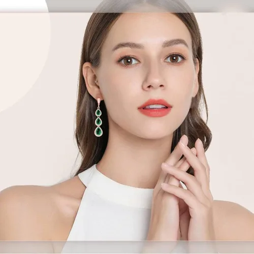 Vista 2 de LMXXVJ Juego de collar y aretes largos, chapado en oro blanco, juego de joyas de zafiro azul creado, joyería de regalo para boda, fiesta de boda