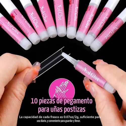 Vista 4 de Puntas de uñas postizas cuadradas extralargas de ABS, kit de 240 piezas con curva C, pegamento de uñas, lima para salón de belleza, hogar y bricolaje