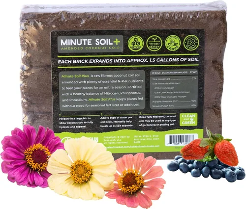 Vista 9 de Minute Soil Plus Brick - Medio de cultivo de fibra de coco comprimida modificada NPK - 1 ladrillo = 1.5 galones de tierra para macetas - Jardinería