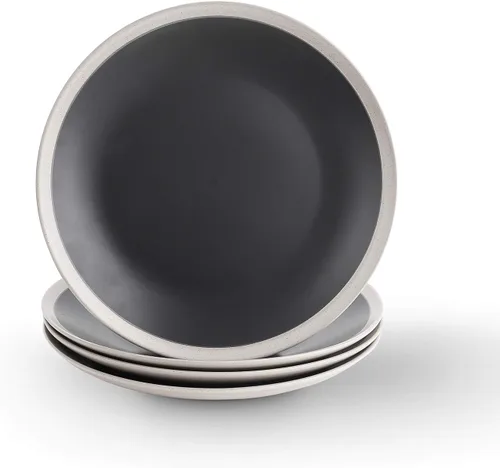 Vista 8 de Stone Lain Serenity - Juego de platos de cerámica, 4 cuencos de ramen, gris oscuro y crema