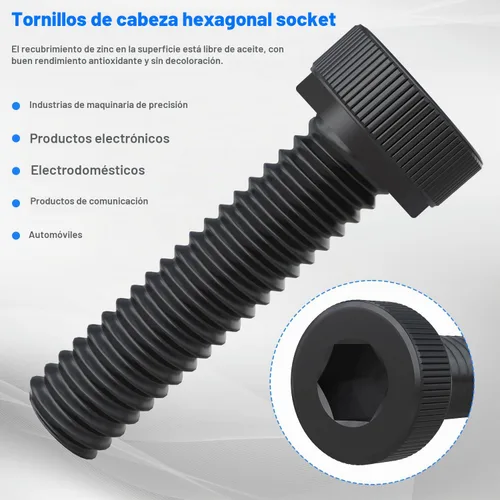 Vista 3 de mxuteuk Juego de tornillos M5 de 185 piezas, kit de tuercas, pernos y tornillos de cabeza hexagonal M5, pernos de acero de aleación de grado 12.9