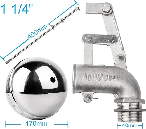 Vista 2 de Valve，Float Valve,Stainless Steel Floating Ball Float Valves, 1/2" 3/4" 1" 1-1/4" Water Tank Bend Elbow Floating Ball Valve, Adjustable Male Thread