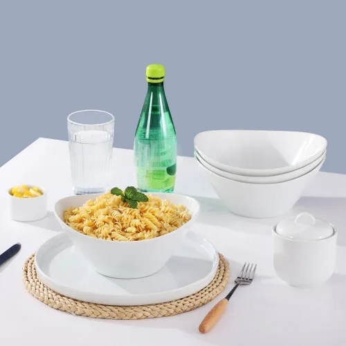 Vista 5 de Buyajuju Juego de 4 cuencos de ensalada de porcelana, 38 onzas, cuencos blancos de 8 pulgadas para cereales, sopa, ramen, aperitivos, arroz, horno