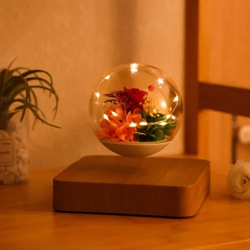 Vista 3 de Flor de levitación magnética, flores eternas reales y eternas, lámpara de luz LED de levitación flotante, luz decorativa para niños, amantes y amigos