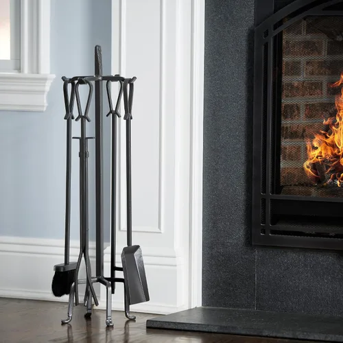 Vista 4 de Uniflame, F-1183 Olde World - Juego de 5 herramientas para chimenea con acabado de hierro con asas de bucle Loop Handles