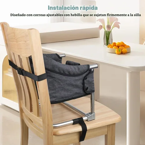Vista 5 de Asiento elevador para mesa de comedor, silla elevadora portátil 3 en 1 con hebilla de seguridad, asiento de alimentación de bebé ajustable y Negro