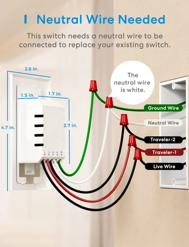 Vista 10 de meross Paquete de 4 interruptores inteligentes de 3 vías, interruptor de luz inteligente compatible con Apple HomeKit, Siri, Alexa, Google Assistant