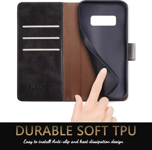 Vista 6 de SUANPOT Funda de piel tipo cartera para Samsung Galaxy S10e de 5.8 pulgadas (sin S10 de 6.2 pulgadas) con bloqueo RFID, tarjetero para tarjetas