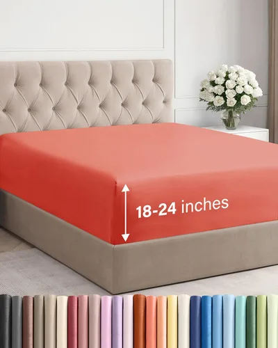 Vista 24 de Sábana bajera ajustable extra profunda Twin XL – Sábana bajera individual de lujo de hotel solamente – Se adapta fácilmente a colchones de 18 a 24