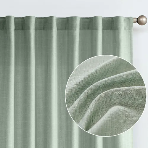 Vista 14 de JINCHAN Cortinas de lino beige para sala de estar y dormitorio, cortinas texturizadas de 63 pulgadas de largo, cortinas de estilo rústico de tejido