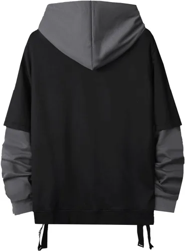 Vista 4 de GURUNVANI Sudadera con capucha de color de contraste para hombre Sudaderas con capucha de patchwork