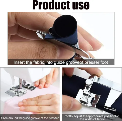 Vista 4 de 7 piezas de prensatelas de dobladillo enrollado, kit de pie de dobladillo para coser prensatelas enrolladas para máquina de coser multifuncional