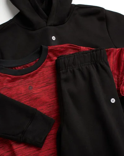Vista 3 de RBX Conjunto deportivo para niños, camiseta de manga corta de 3 piezas, sudadera de forro polar y pantalones deportivos