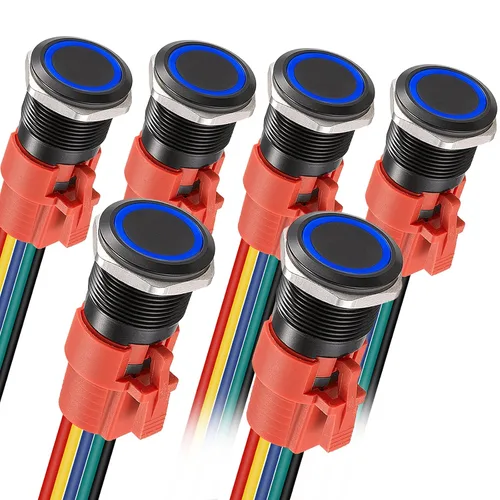 Vista 10 de APIELE Interruptor de botón de cierre de 0.748 in, 12 V - 24 V CC LED SPDT 1NO1NC, interruptor de botón de metal de acero inoxidable con coleta, 6