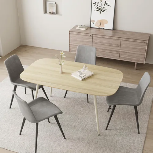 Vista 9 de HIPIHOM Mesa de comedor moderna de granja de 47.2 pulgadas, mesa de comedor rectangular de madera con patas de metal para 4 personas para comedor