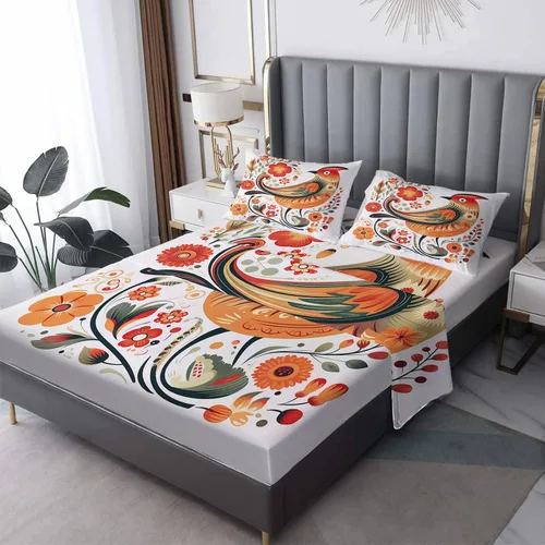 Vista 9 de Juego de sábanas de 3 piezas con diseño de pájaros y fundas de almohada, tamaño individual, sábanas y fundas de almohada con estampado de flores